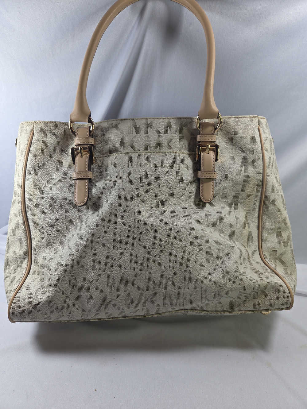 Michael Kors Cream & Tan MK Logo Tote - Picture 2 of 15